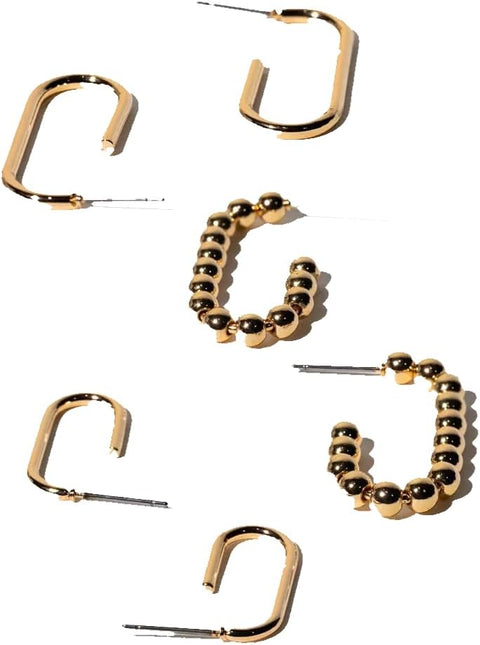 Charming Charlie 3 Pairs of Gold-Plated Assorted C-Hoop Earrings - Unleash Your Inner Elegance with Endless Options.