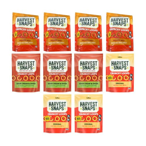 Big Top Deal USA Variety 10 Pack Crunchy Loops Party, Honey BBQ, Sour Cream & Onion, Original, Harvest Snaps, Baked Veggie Chips, Gluten Free, Plant Protein, Snack Crisps