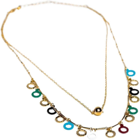 Charming Charlie 2-Layered Gold-Plated Necklace - Elevate Your Elegance with Cable Chain and Radiant Multicolor Charms - Women's Layered Necklaces for a Stylish and Vibrant Look.