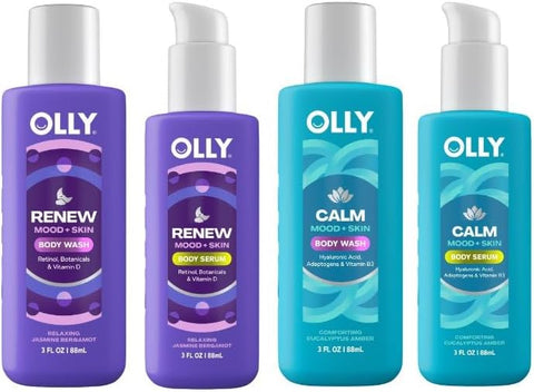 OLLY Vitamins Mini Body Serum & Body Wash Mixed Pack 4 Count Hydrates & Repairs Skin Barrier, TSA Approved