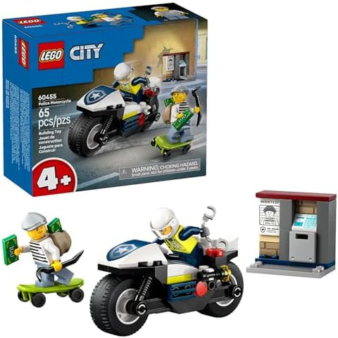 LEGO City Police Motorcycle Chase Building Toy for Kids - Pretend Play Building Blocks for Boys & Girls, Ages 4+ - Preschool Learning Toy W/Police & Crook Minifigures - Gift for Birthdays - 60455