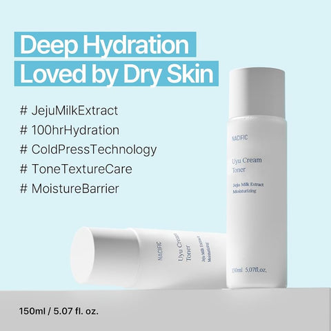 Nacific Uyu Cream Toner with Jeju Milk Extract 15%, Ceramide 5 Complex, Milky Hydrating Toner for Dry & Sensitive Skin, Skin Barrier Support, Long-Lasting Moisture Barrier, 150ml