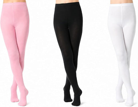 Moret Kids Girls' Ballet and Dance 3-Pack Single Pack Footed Tights - Combination Pack (Pink, Black & White) - Ultra Soft Stretchy Opaque Tights, Medium