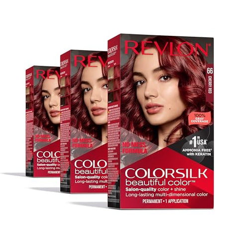 Revlon Colorsilk Beautiful Color Permanent Hair Color, (OLD VERSION) 66 Cherry Red (Pack of 3) - Personal Care