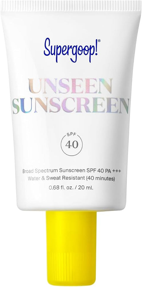 Supergoop! Unseen Sunscreen - SPF 40 - Clear & Invisible Face Sunscreen + Broad Spectrum + Makeup-Gripping Primer - Weightless, Scentless, Oil Free - For All Skin Types & Tones - 0.68 fl oz
