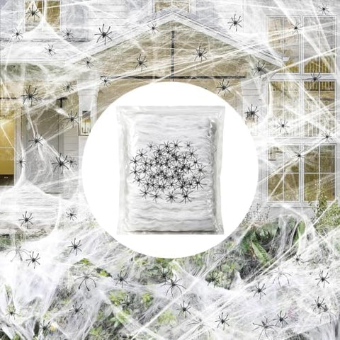 Famoby Halloween Spider Webs 1600 sqft and 50pcs Fake Spiders Super Stretch Cobwebs Party Decorate for Halloween Theme Indoor and Outdoor Decoration