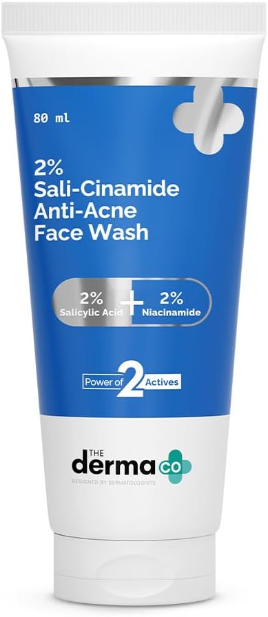The Derma Co Sali-Cinamide Anti-Acne Face Wash | with 2% Salicylic Acid & 2% Niacinamide | Helps Reduce Acne & Acne Marks | Deeply Cleanses Clogged Pores | 2.71 Fl Oz/80ml