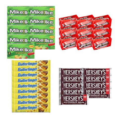 Big TOP DEALS USA 36 Count Candy Variety Pack, 9 Each Mike and Ike Original Fruits, Now and Later Strawberry, Butterfinger, Hershey's Milk Chocolate - Individually Wrapped, Fruity Chewy Candy