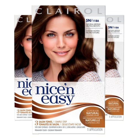 Clairol Nice'n Easy Liquid Permanent Hair Dye, 5N Medium Natural Brown Hair Color, Pack of 3 - Personal Care