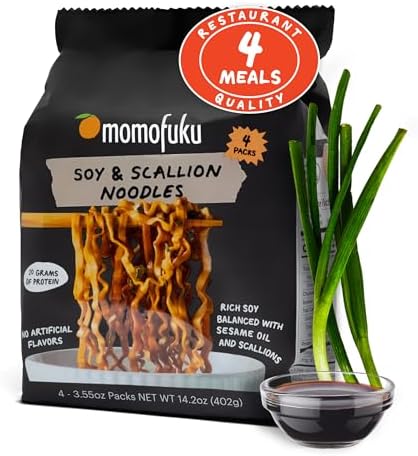 Momofuku Soy & Scallion Ramen Noodles by David Chang, 4 Pack of Restaurant Quality Instant Noodles Now with More Sauce & 10g of Protein - Personal Care