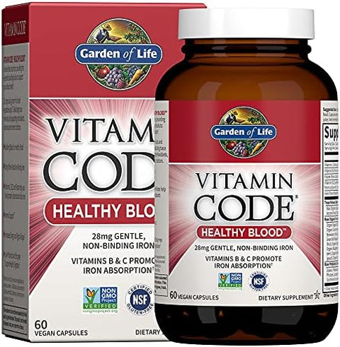 Garden of Life Vitamin Code Healthy Blood Iron Supplement, 60 Capsules
