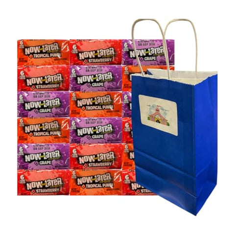 Variety Pack Now and Later Candy 18 Count - Individually Wrapped Chewy Fruit Candy (Grape, Strawberry, Tropical Punch) - Bonus Blue Gift Bag Included - 0.93 oz Each - Snacks - Food