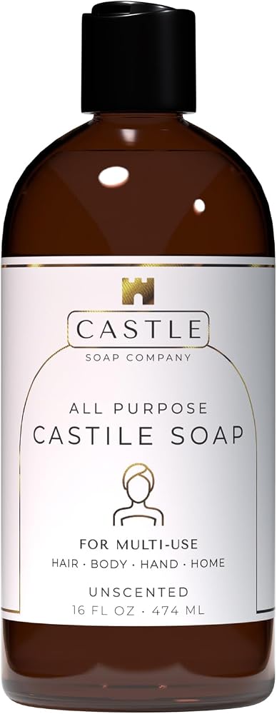 Castile Soap Liquid Unscented 16 Oz - All Purpose Liquid Castile Soap Unscented Gentle Cleanser For Hair Body Wash Hand Wash Home Nourishing Formula Gentle on Skin For All Ages Daily Care