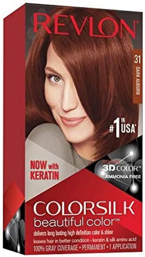 Revlon Permanent Hair Color, Permanent Hair Dye, Colorsilk with 100% Gray Coverage, Ammonia-Free, Keratin and Amino Acids, 31 Dark Auburn, 4.4 Oz (Pack of 1)