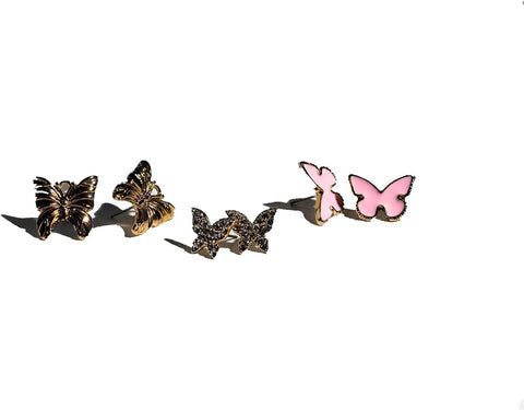Charming Charlie 3 Pairs of Gold-Plated Butterfly Stud Earrings Set - Flutter in Elegance with Diverse Butterfly Designs. Add Radiance to Your Look.