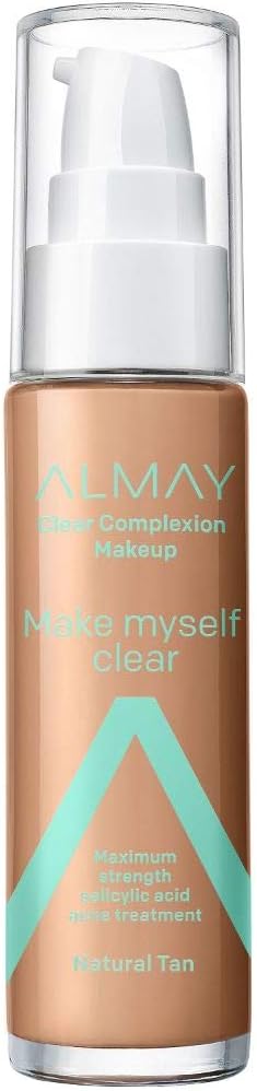Almay Clear Complexion Makeup, Matte Finish Liquid Foundation with Salicylic Acid, Hypoallergenic, Cruelty Free, -Fragrance Free, Dermatologist Tested, 710 Natural Tan, 1.0 oz