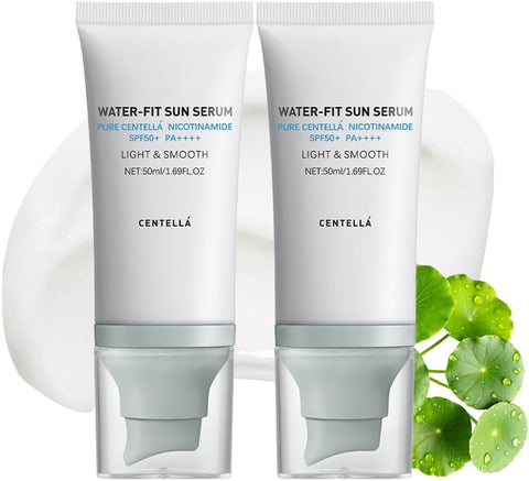 Baisen DIARY 2PCS Centella Sunscreen SPF 50 PA++++, Hyalu Cica Water-Fit Sun Serum, Lightweight Sunscreen with Centella Asiatica, Hydrating & Non-Greasy Sun Protection for Sensitive Skin
