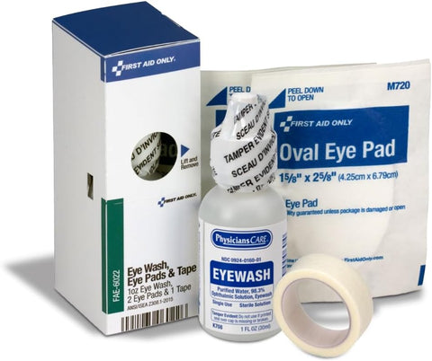 First Aid Only 4-Piece Eye Wash Kit with Oval Eye Pads, First Aid Tape & Emergency Eye Rinse