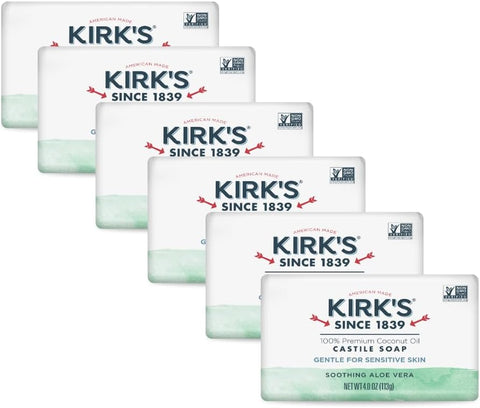 Kirk'S Castile Bar Soap, Aloe Vera - Clinically Tested, Safe for Sensitive Skin with Coconut Oil, Vegan and Non-GMO - 4 oz Bars - Personal Care