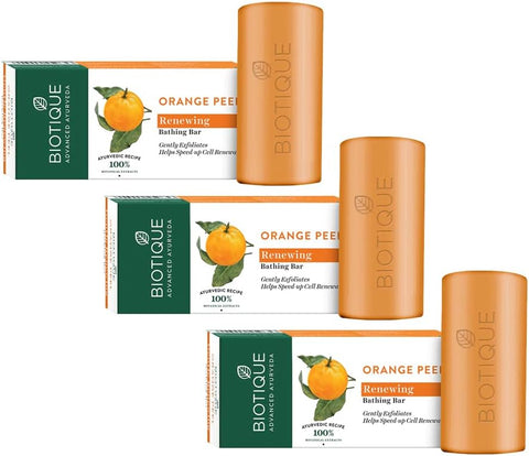 Biotique Orange Peel Bathing Bar for Fresh, Smooth Skin – Gentle Exfoliating Soap with Orange Peel Extract – Cleansing & Non-Drying Daily Body Bar – Botanical Formula for All Skin Types, 5.29 oz
