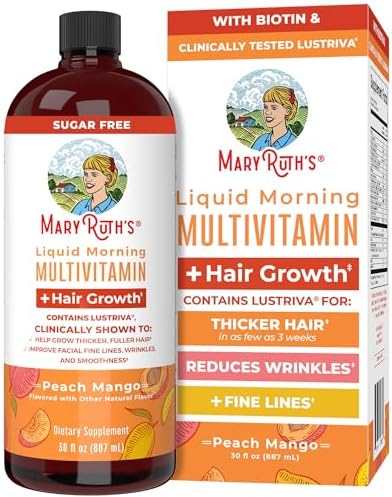 Maryruth'S Liquid Multivitamin + Hair Growth | Clinically Tested in Women for Thicker Hair & Facial Wrinkles | Biotin 10000mcg | Lustriva Hair Growth Supplements | Skin Care | Ages 18+ | 30 Fl Oz