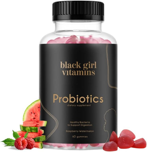 Black Girl Vitamins - Probiotic Gummies for Digestive Health and Immune Support, Gluten-Free Vitamins, (Raspberry-Watermelon), 60ct