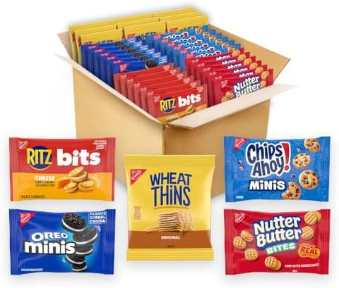 OREO Mini Cookies, Mini CHIPS AHOY! Cookies, RITZ Bits Cheese Crackers, Nutter Butter Bites & Wheat Thins Crackers, Nabisco Cookie & Cracker Variety Pack, 50 Snack Packs