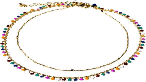 Charming Charlie 2-Layered Gold-Plated Necklace - Embrace Elegance with Barebada Heart Chain and Adorned in Multicolor Charms - Women's Layered Necklaces for a Stylish and Vibrant Look.
