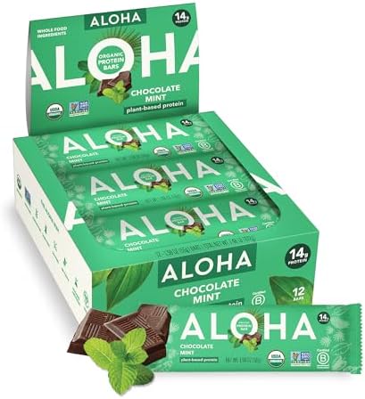 Aloha Organic Plant Based Protein Bars, Chocolate Mint, 1.98 Oz (Pack of 12) - Personal Care