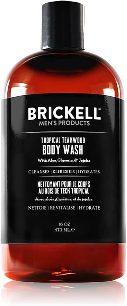 Brickell Men's Invigorating Body Wash for Men, Deep Cleaning Shower Gel with Aloe, Jojoba, and Vitamin E, Scented (Tropical Teakwood, 16 oz) - Personal Care