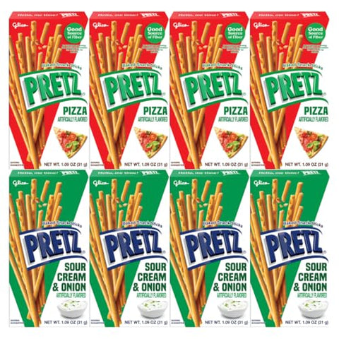 Baked Snack Sticks Variety Pack 8 Pack 1.09 oz Bags Crunchy Pretzel Sticks Pizza Sour Cream & Onion Flavored Style Biscuit Snacks Individually Wrapped On the Go Lunchbox Treat