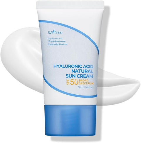 Isntree Hyaluronic Acid Natural Suncream SPF 50, Mineral Sunscreen, Gentle Tone-Up Effect, Hydrating Daily Sun Cream, Sensitive Skin Friendly, Korean Skincare, 50ml
