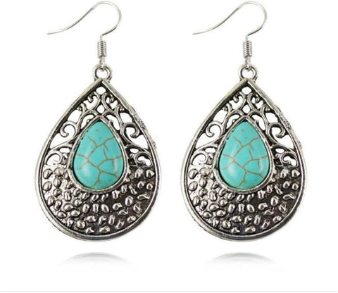 Turquoise Jewelry Teardrop Drop Dangle Earrings for Women – Vintage Boho Western Style Statement Jewelry, Lightweight Fashion Accessories for Casual & Formal Wear