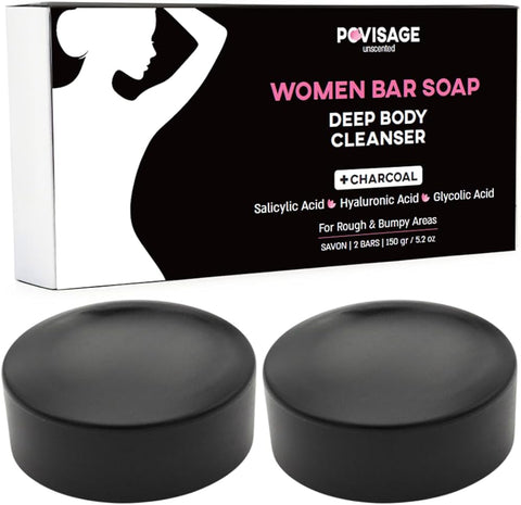 Unscented Body Bar Soap for Women with Oily Skin - Charcoal, Salicylic Acid, Hyaluronic Acid & Glycolic Acid for Deep Clean & Clear Skin - Personal Care