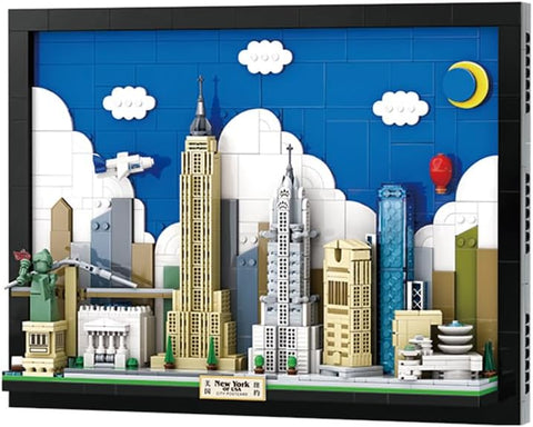 New York City Skyline Building Block Set – 1101 Pieces City Postcard Model Kit, 15.1 x 3.3 x 11.3 in, for Adults & Kids, NYC Landmark-Inspired Display for Home or Office