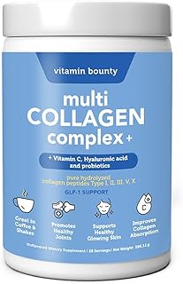 Vitamin Bounty Multi Collagen Peptides Powder for Men & Women (Complex Plus) - 5 Types Hydrolyzed Collagen Protein - Probiotics, Vitamin C & Hyaluronic Acid - Grass Fed Bovine Supplements, 28 Servings