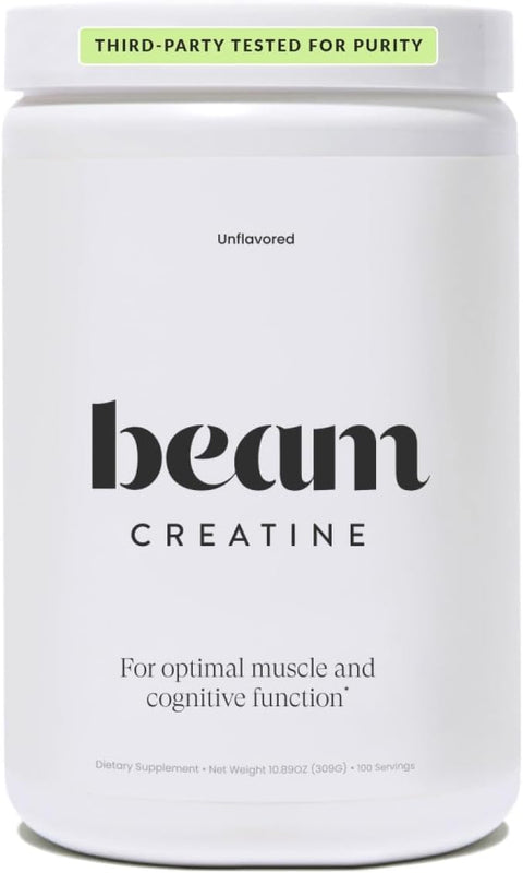 BEAM Creatine Monohydrate Powder – 5g Micronized Creatine Monohydrate, Third Party Tested Creatine for Women & Men, Muscle Strength, Growth, Recovery & Cognitive Support, Unflavored, 100 Servings