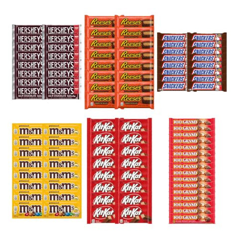 Big TOP DEALS USA 96 Piece Candy Variety Pack with 16 Hershey's Milk Chocolate, 16 Reese's Cups, 16 Snickers, 16 M&M's Peanut, 16 Kit Kat and 16 100 Grand - Individually Wrapped Gift Bundle