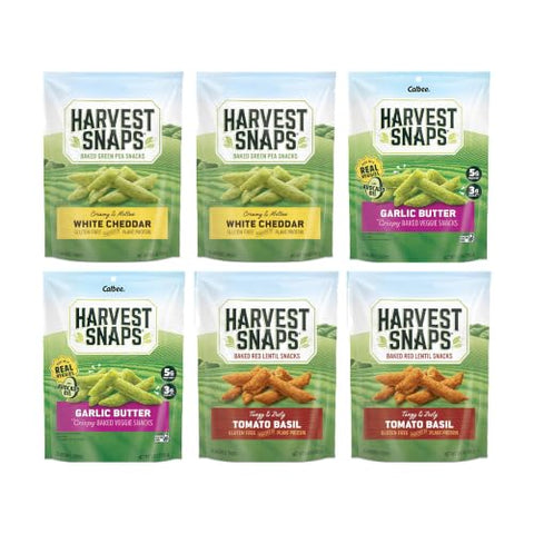 Big Top Deal USA Variety 6 Pack Cheesy & Savory, White Cheddar, Garlic Butter, Tomato Basil, Harvest Snaps, Baked Veggie Chips, Crunchy, Gluten Free, Plant Protein, Snack Crisps
