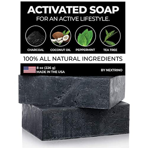 Activated Charcoal Tea Tree Soap with Peppermint (2- oz Soap Bars), Vegan Bath Bars with Oils for Men/Women, Face & Body Skin Care Cleanser, Washes Away Odor - Made in the USA