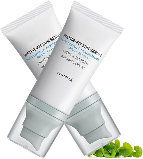 2Pcs Centella Sunscreen SPF 50 - Long-Lasting Protection - No White Cast - Moisturizing & Non-Greasy - Centella Madagascar Sunscreen - Hyalu Cica Water-fit Sun Serum 50 ML for Face Body