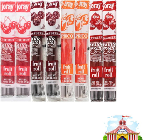 Variety Pack Fruit Roll Joray, 4 Flavors - Raspberry, Apricot, Strawberry, Cherry, 2 Each - 8 Pack - .75 Oz Fruit Leather, All-natural, Gluten-free, Perfect Snack For Kids & Adults