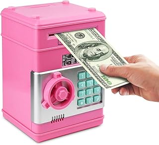 Piggy Bank, Toys for Girls Ages 5-7, 8-10, Electronic ATM Password Cash Coin Can Auto Scroll Paper Money Saving Box Toys for 6 7 8 9 10 11 12 Year Old Girl Christmas Birthday Gifts (Pink)