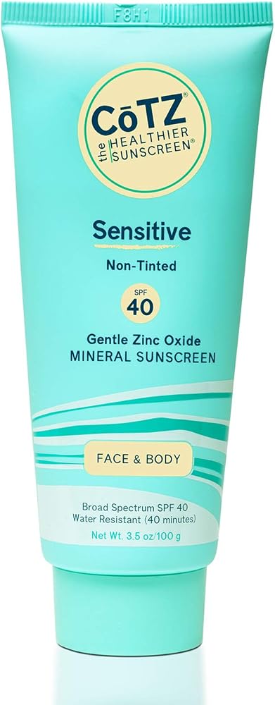 Cotz Sensitive Non-Tinted Zinc Oxide Mineral Sunscreen for Body and Face; Broad Spectrum SPF 40; 3.5 oz / 100 g - Personal Care