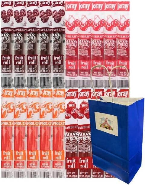 Variety Pack Fruit Roll, Individually Wrapped, 5 Each of Apricot, Raspberry, Cherry, Strawberry, 0.75 oz, 20 Pack – Soft and Chewy Fruit Snacks for All Ages, Great for On-the-Go, Lunchboxes, or Parties