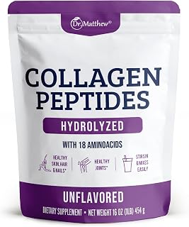 Dr. Matthew Hydrolyzed Collagen Peptides Powder - Unflavored & Grass Fed Protein Supplement for Hair, Skin, Joints - Non-GMO, Keto-Friendly, Type 1 and 3, for Women and Men