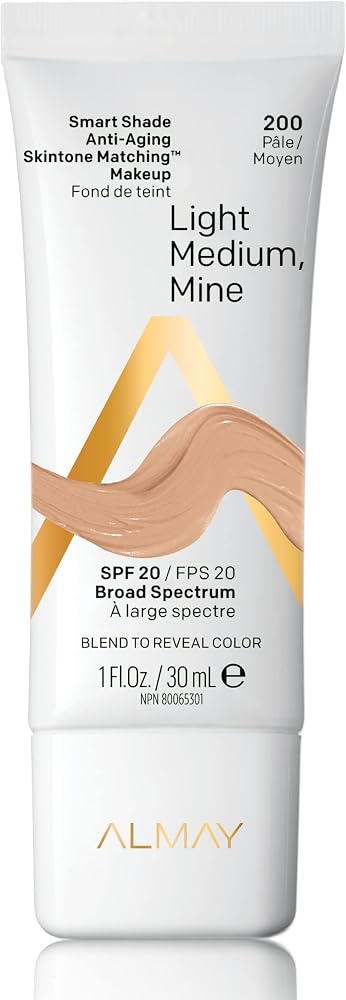 Almay Smart Shade Anti-Aging Skintone Matching Makeup, Medium Coverage Natural Finish Foundation with SPF 20, Hypoallergenic, Dermatologist Tested, 200 Light Medium Mine, 1 oz