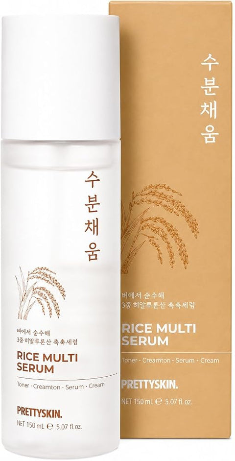 Prettyskin Hydrating Rice Facial Serum with Rice Bran Water & Niacinamide – 4-in-1 Toner, Emulsion, Serum & Cream | Nourishing Daily Korean Skincare for Sensitive and Dry Skin 5.07 fl oz (Rice)