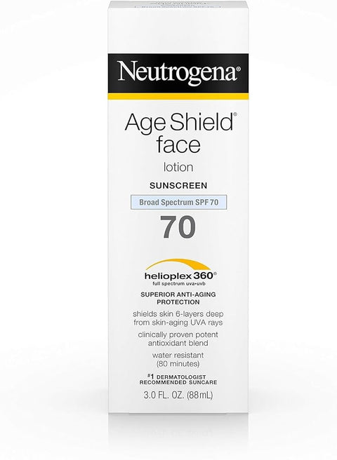 Neutrogena Age Shield Anti-Oxidant Face Lotion Sunscreen with Broad Spectrum SPF 70, Oil-Free & Non-Comedogenic Moisturizing Sunscreen to Prevent Signs of Aging, 3 fl. oz (Pack of 2)