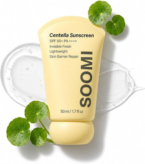 Soomi Skin Centella Sunscreen 50ml SPF 50 Centella Asiatica Korean Face Sunscreen for Sensitive Skin, No White Cast, Lightweight Hydrating Sun Protection, Skin Barrier Repair, Niacinamide